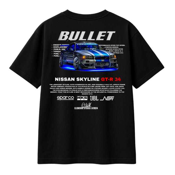 BULLET NISSAN SKYLINE GT-R 34 Oversize T-Shirt - Görünüm 2